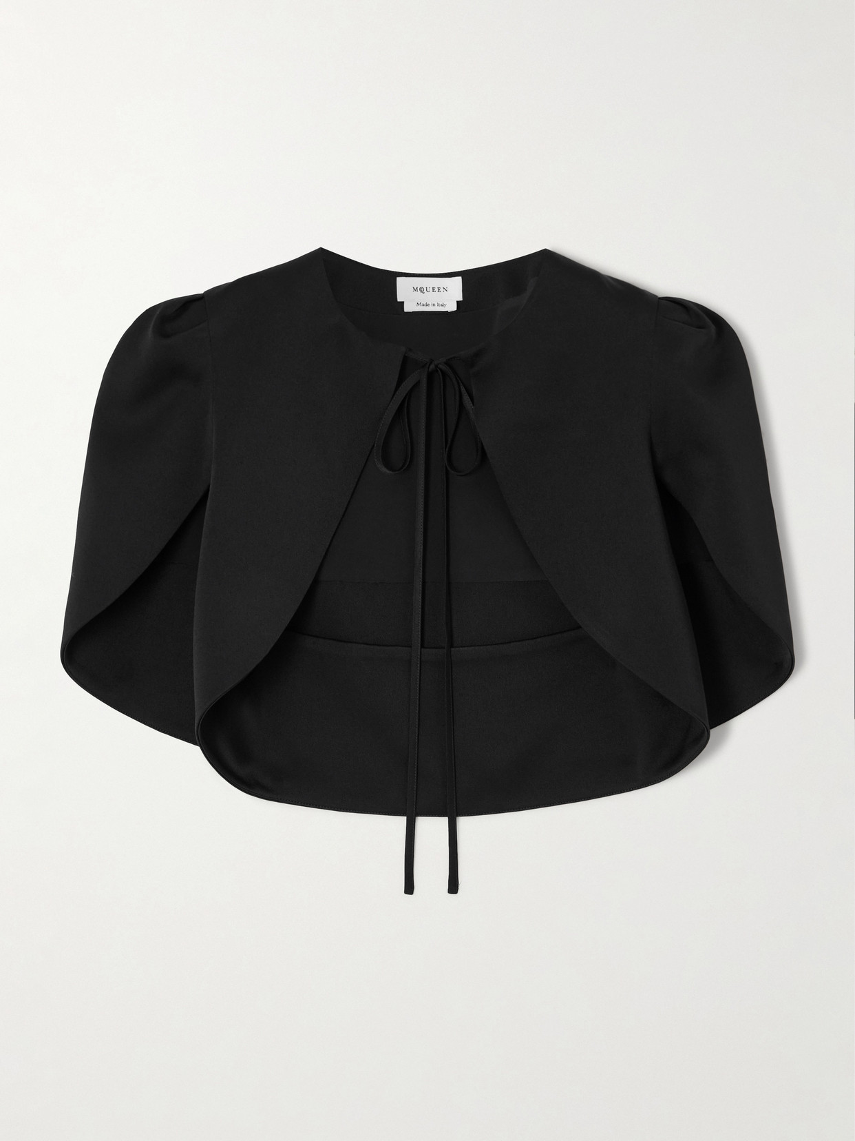 Alexander Mcqueen Cropped Cape-effect Satin-crepe Jacket In Black