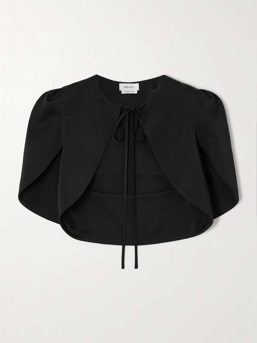 McQueen Cropped Cape-effect Satin-crepe Jacket
