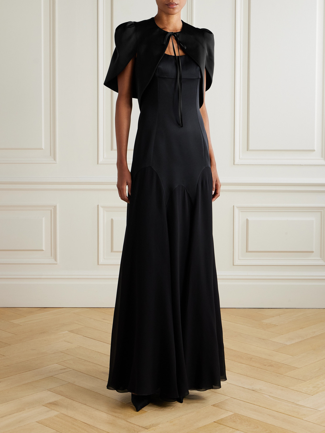 Alexander Mcqueen Cropped Cape-effect Satin-crepe Jacket In Black