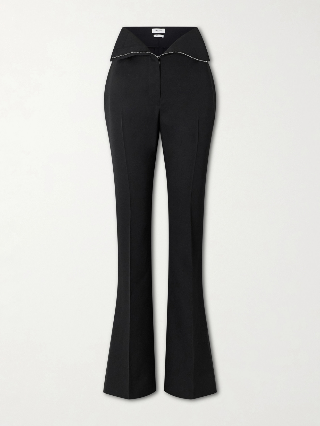 Alexander Mcqueen Pleated Zip-detailed Wool Flared Pants In Black