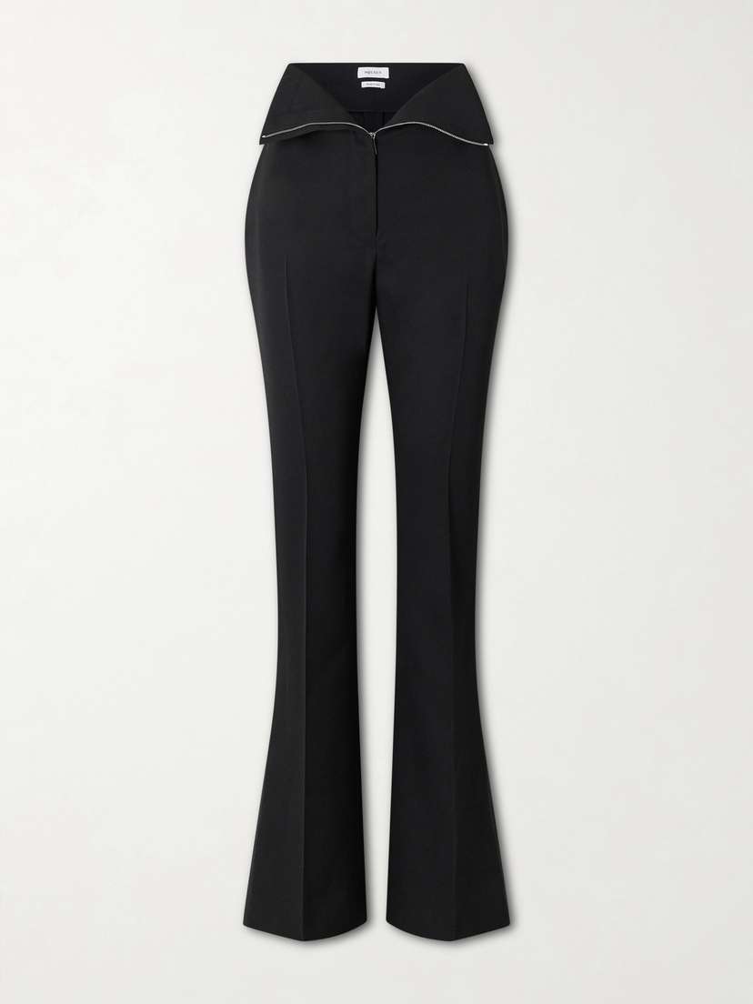McQueen Pleated Zip-detailed Wool Flared Pants