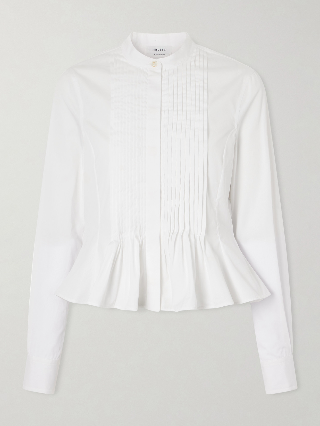 Cropped Pleated Cotton-Poplin Peplum Blouse