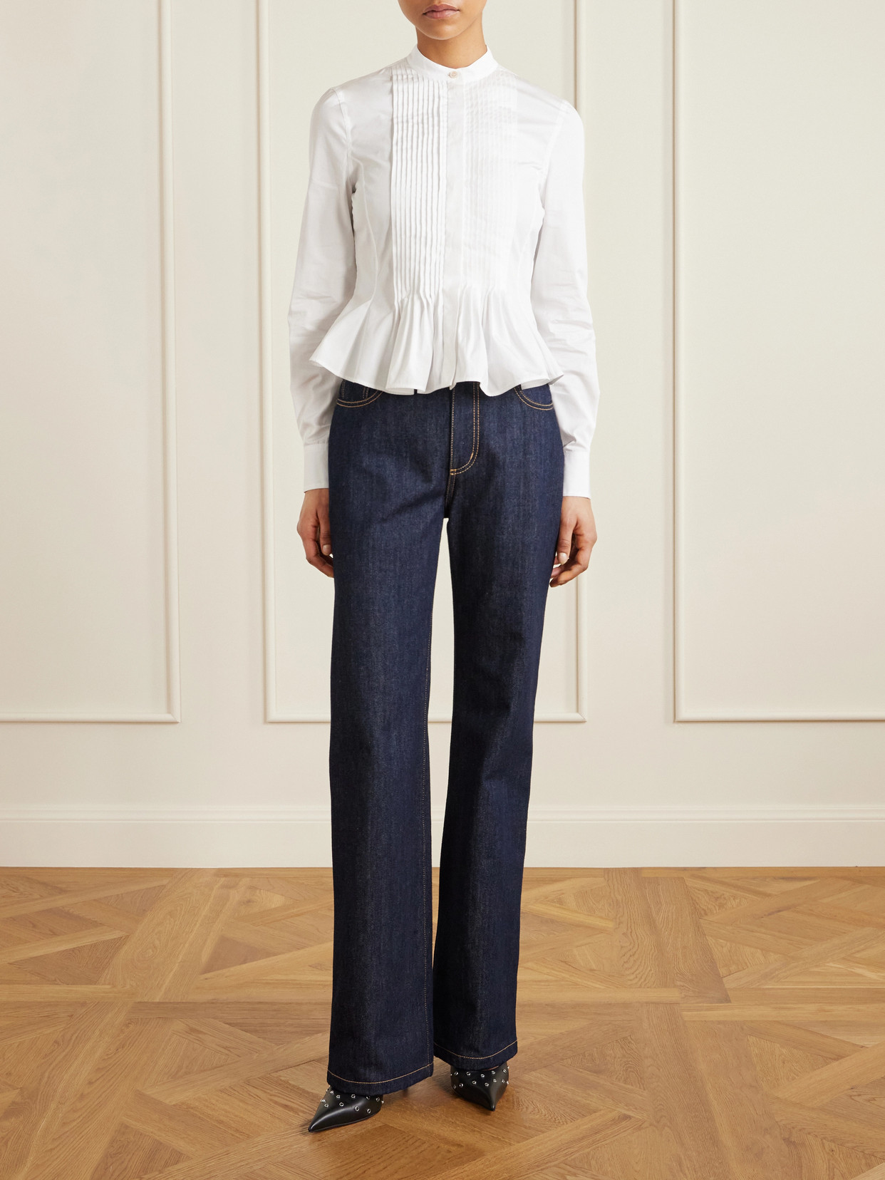 Cropped Pleated Cotton-Poplin Peplum Blouse
