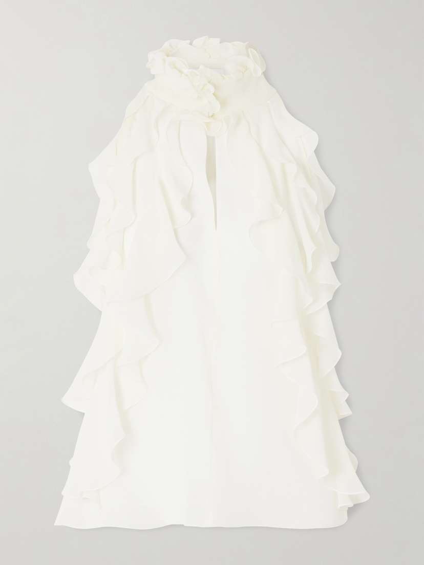 McQueen Ruffled Cutout Silk-georgette Top
