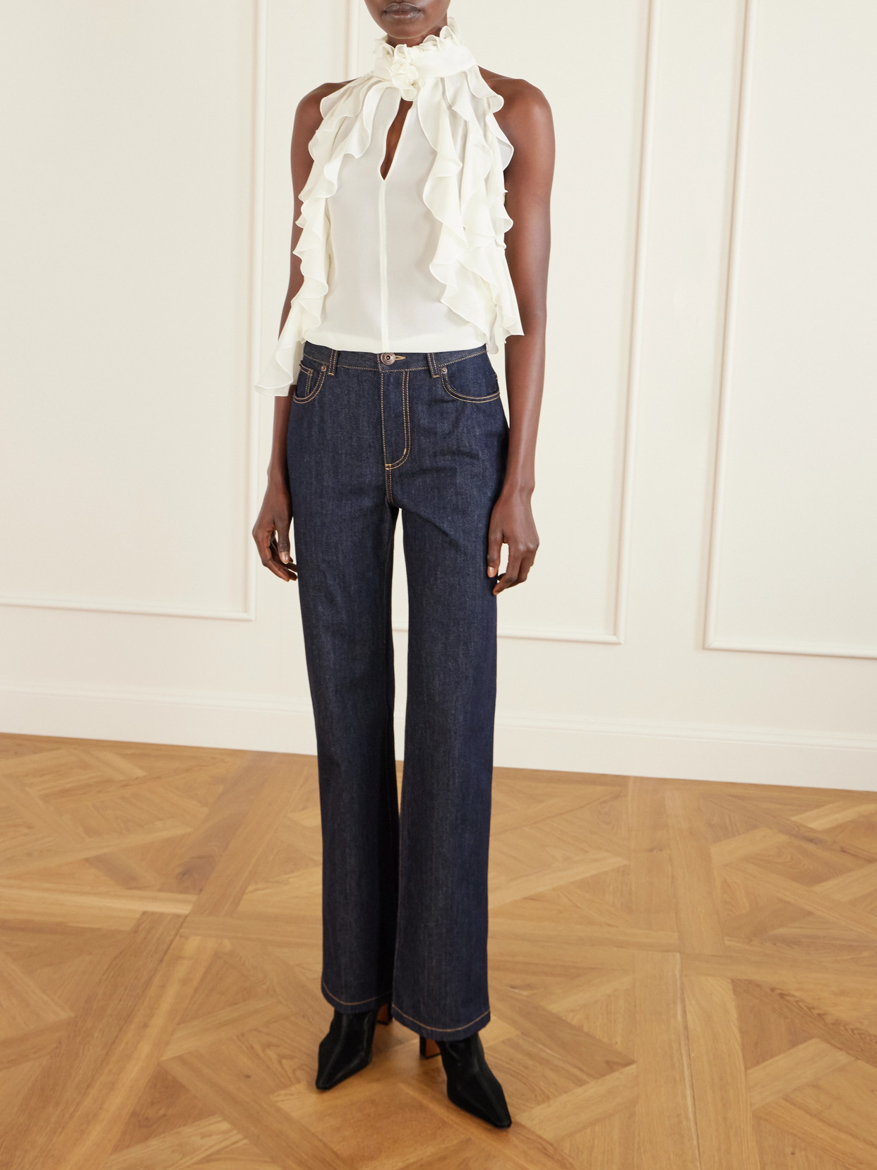 Ruffled Cutout Silk-Georgette Top