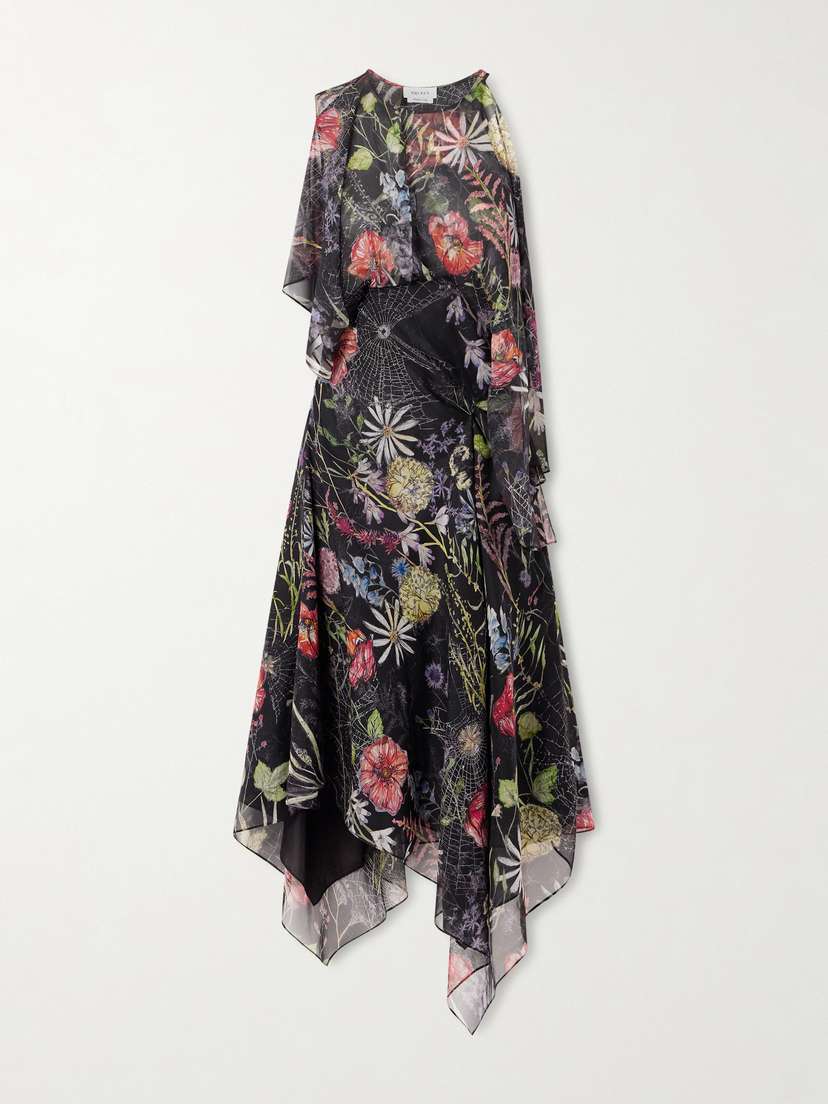 McQueen Ruffled Floral-print Silk-chiffon Midi Dress