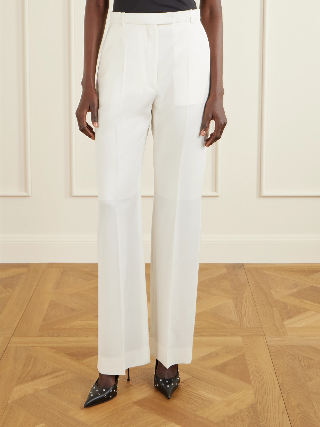 Alexander Mcqueen Grain De Poudre Wool Straight-leg Pants In White