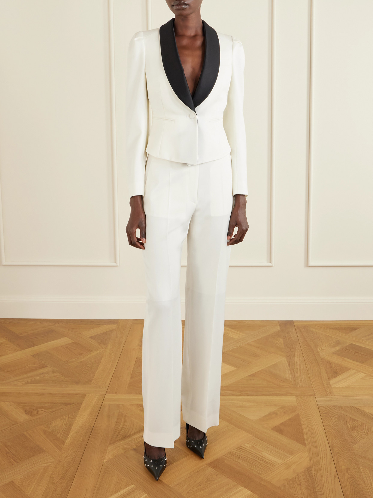 Alexander Mcqueen Grain De Poudre Wool Straight-leg Pants In White