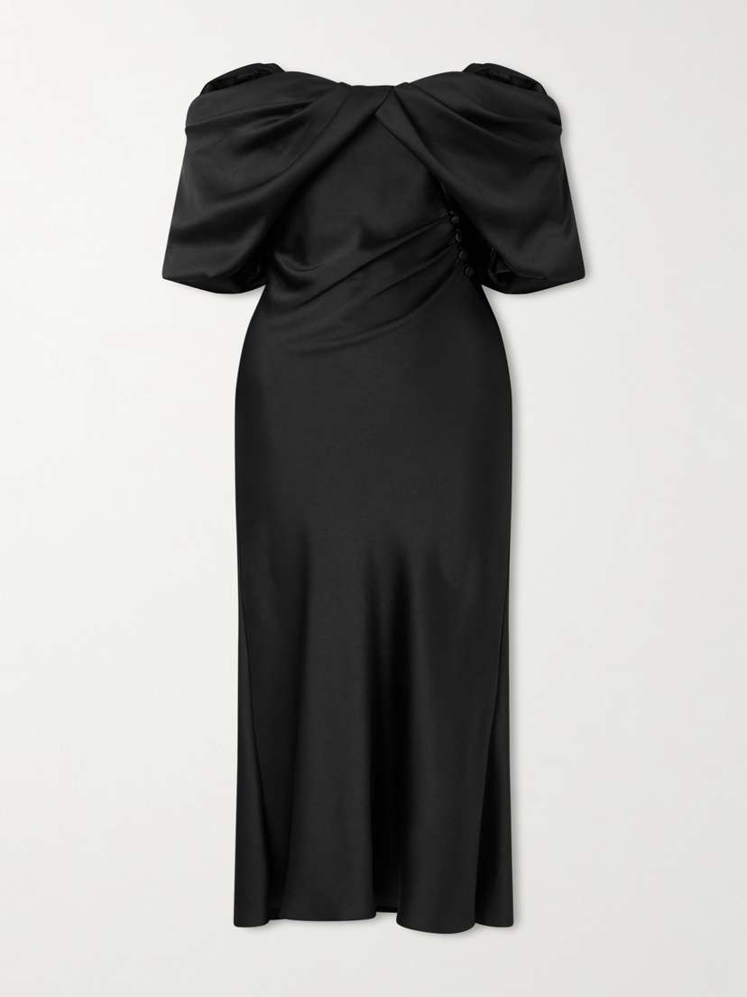 McQueen Off-the-shoulder Draped Satin Midi Dress
