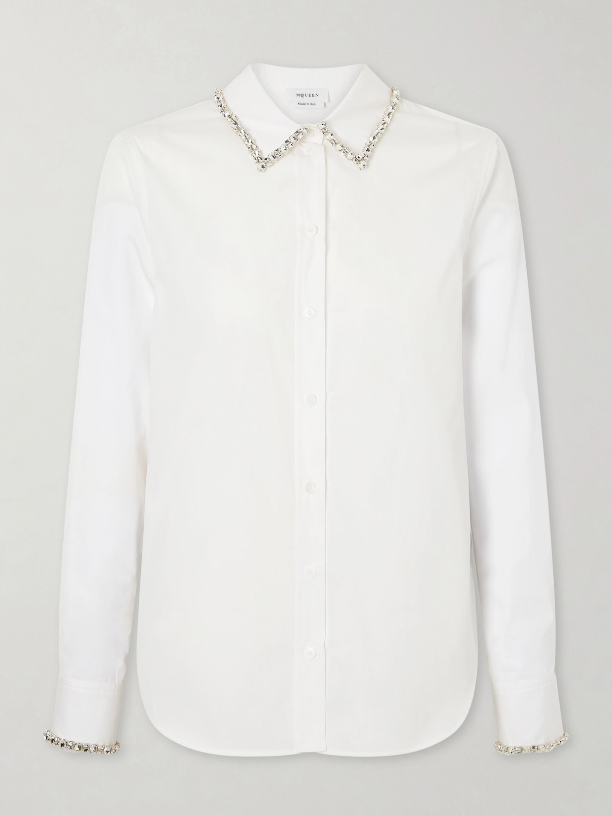 Alexander Mcqueen Crystal-embellished Cotton-poplin Shirt In White