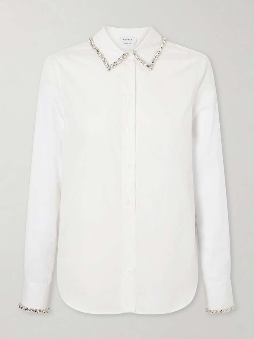 McQueen Crystal-embellished Cotton-poplin Shirt