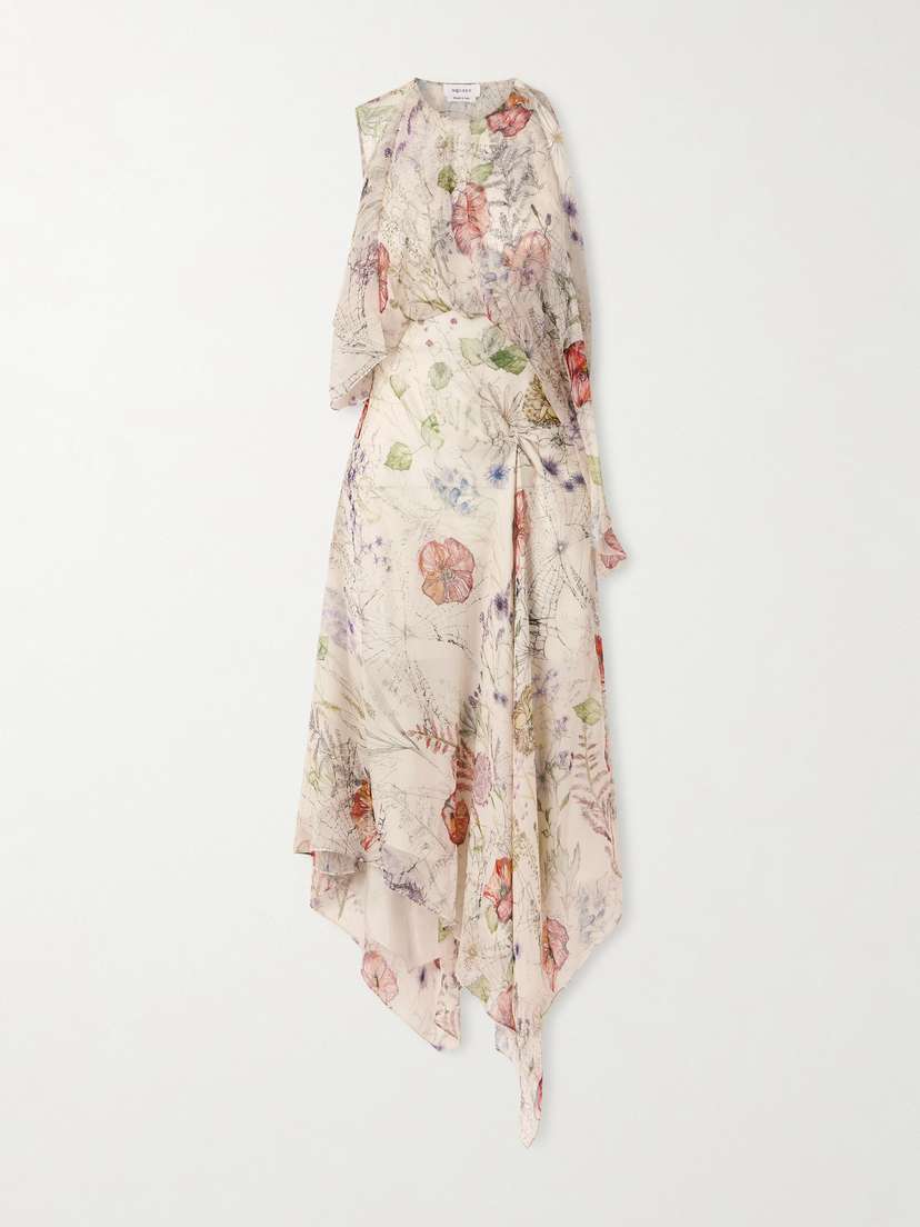 McQueen Ruffled Floral-print Silk-chiffon Midi Dress