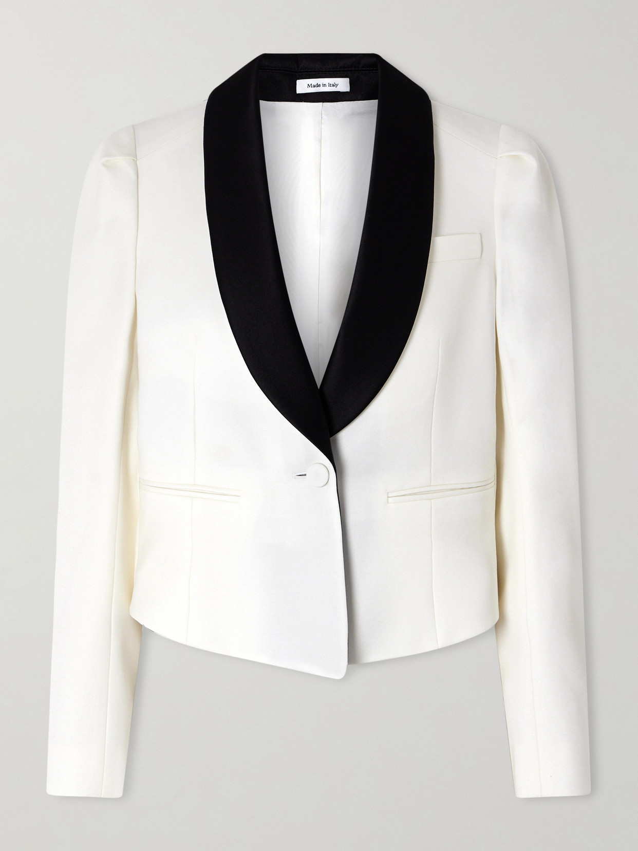 Alexander Mcqueen Cropped Velvet-trimmed Grain De Poudre Wool Blazer In White