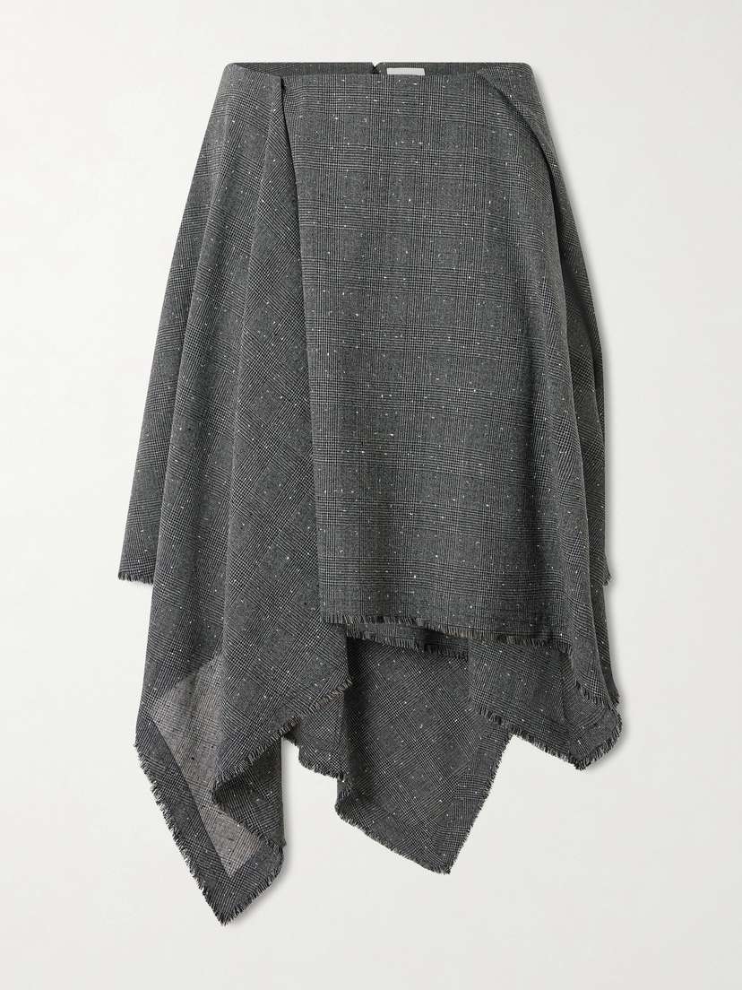 McQueen Asymmetric Prince Of Wales Wool Midi Skirt
