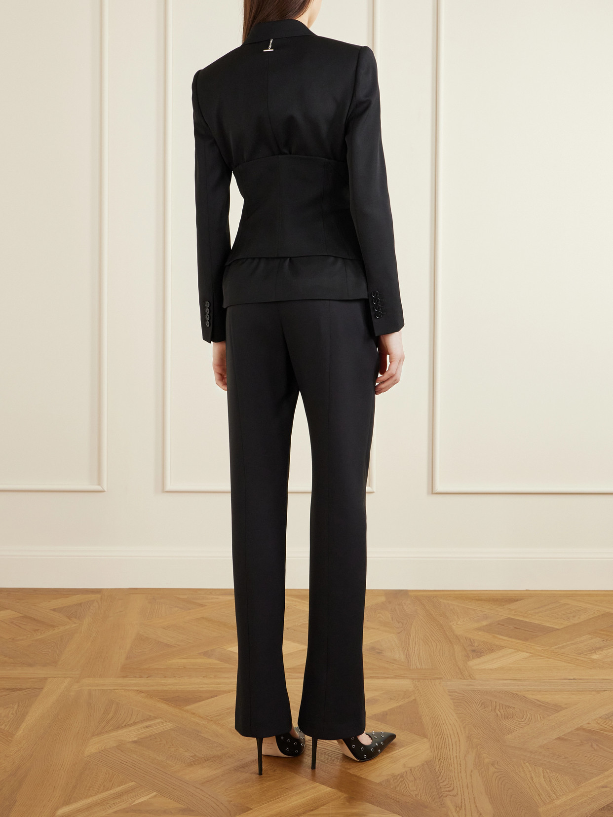 Alexander Mcqueen Layered Grain De Poudre Wool Blazer In Black