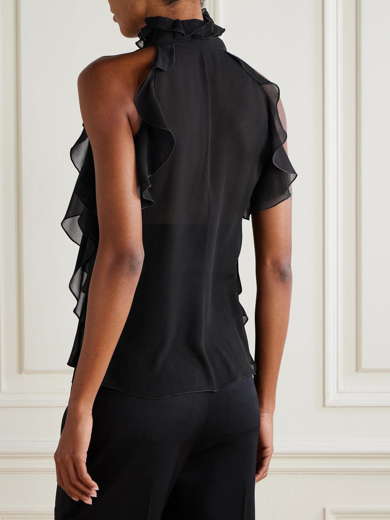 Alexander Mcqueen Cut-out Top In Silk Georgette With Ruffles Tops Black
