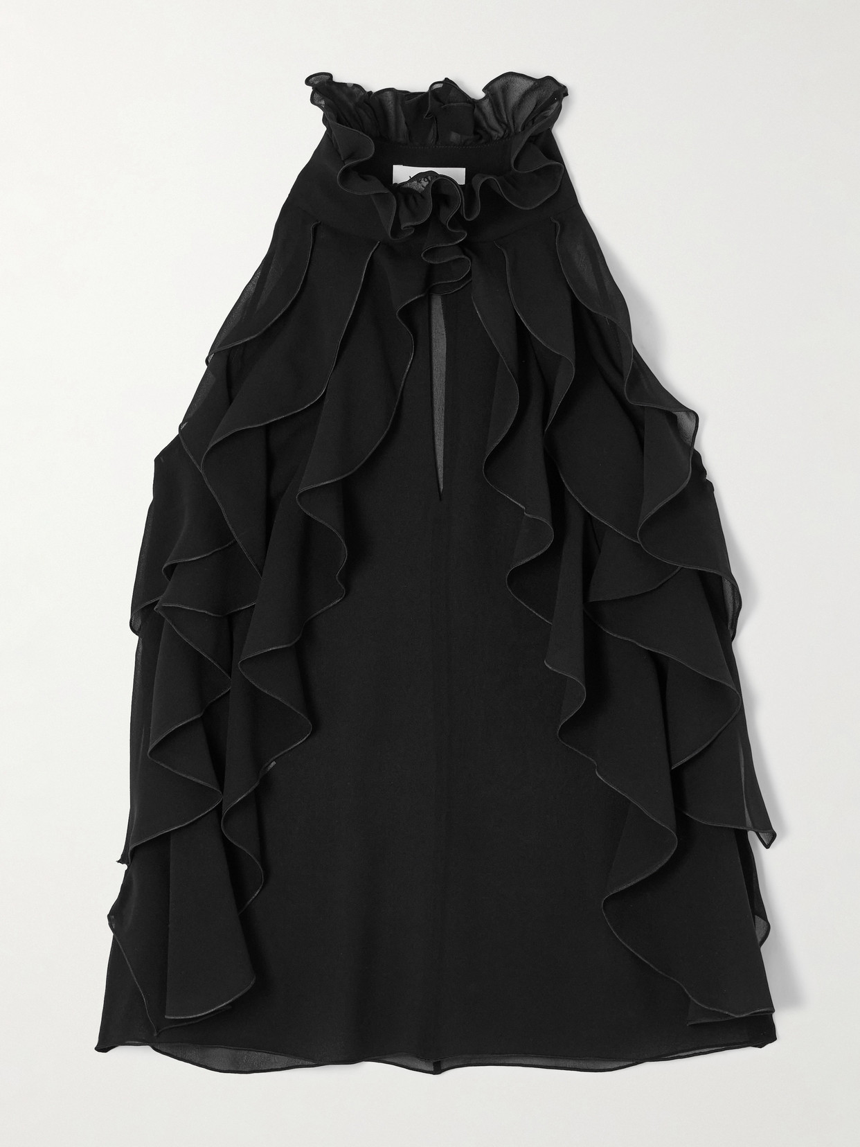 Alexander Mcqueen Cut-out Top In Silk Georgette With Ruffles Tops Black