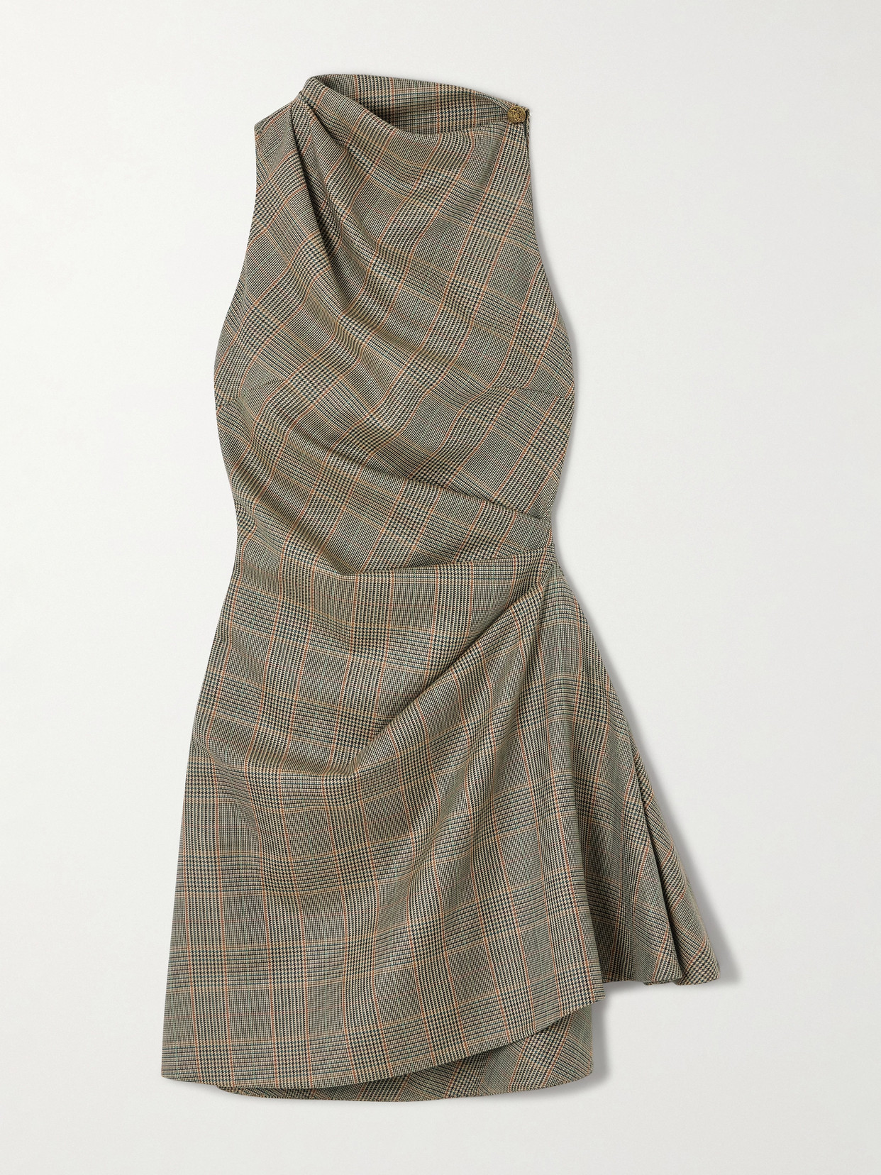 Alexander Mcqueen Draped Checked Wool Mini Dress In Multi
