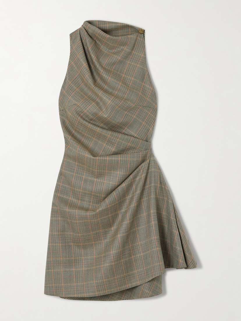 McQueen Draped Checked Wool Mini Dress