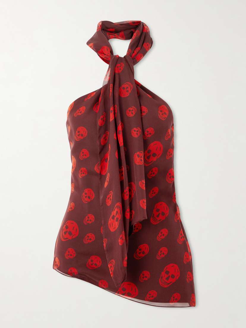 McQueen Halterneck Printed Silk-chiffon Top