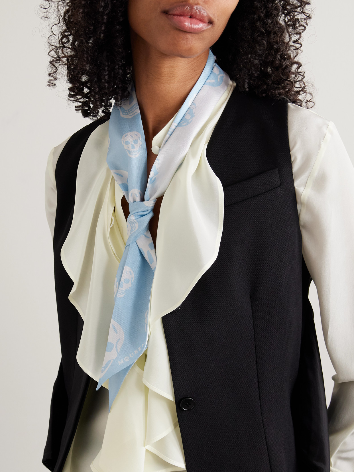 Alexander Mcqueen Printed Silk-twill Scarf In Blue