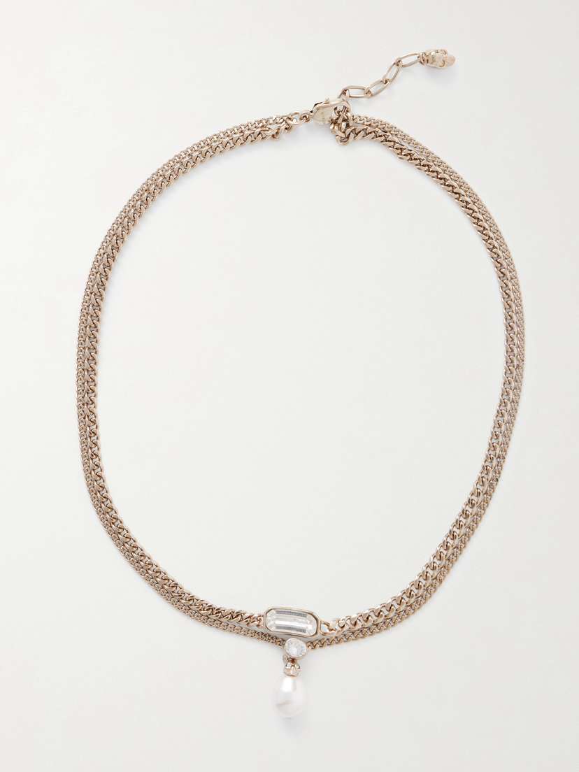 McQueen Skull Gold-tone, Crystal And Faux Pearl Necklace