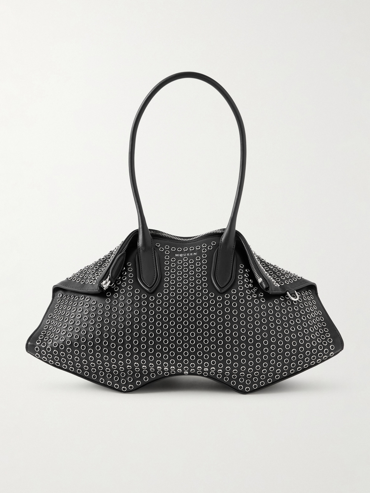 Alexander Mcqueen Manta Eyelet-embellished Leather Shoulder Bag In Black