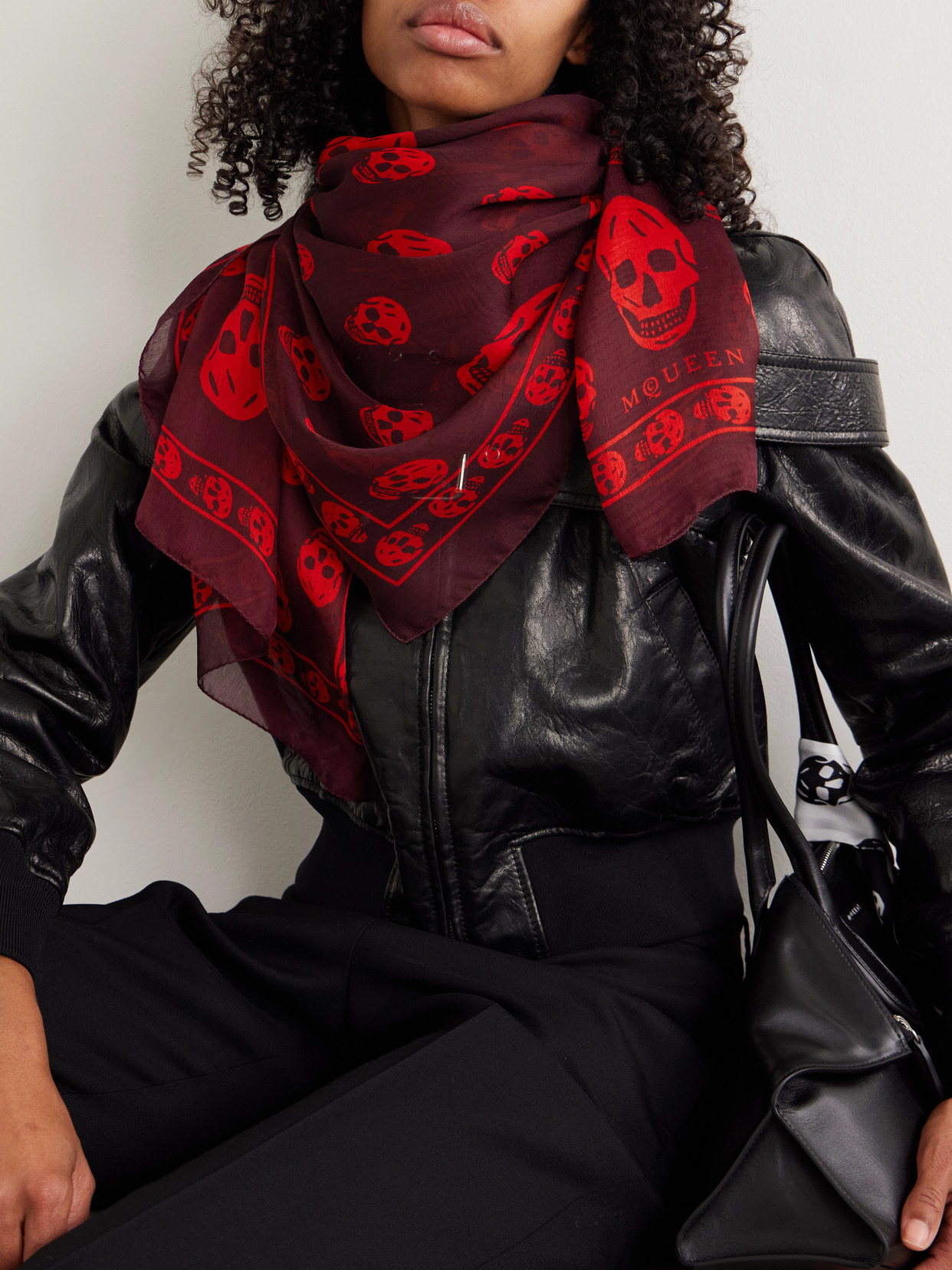 Alexander Mcqueen Printed Silk-chiffon Scarf In Burgundy