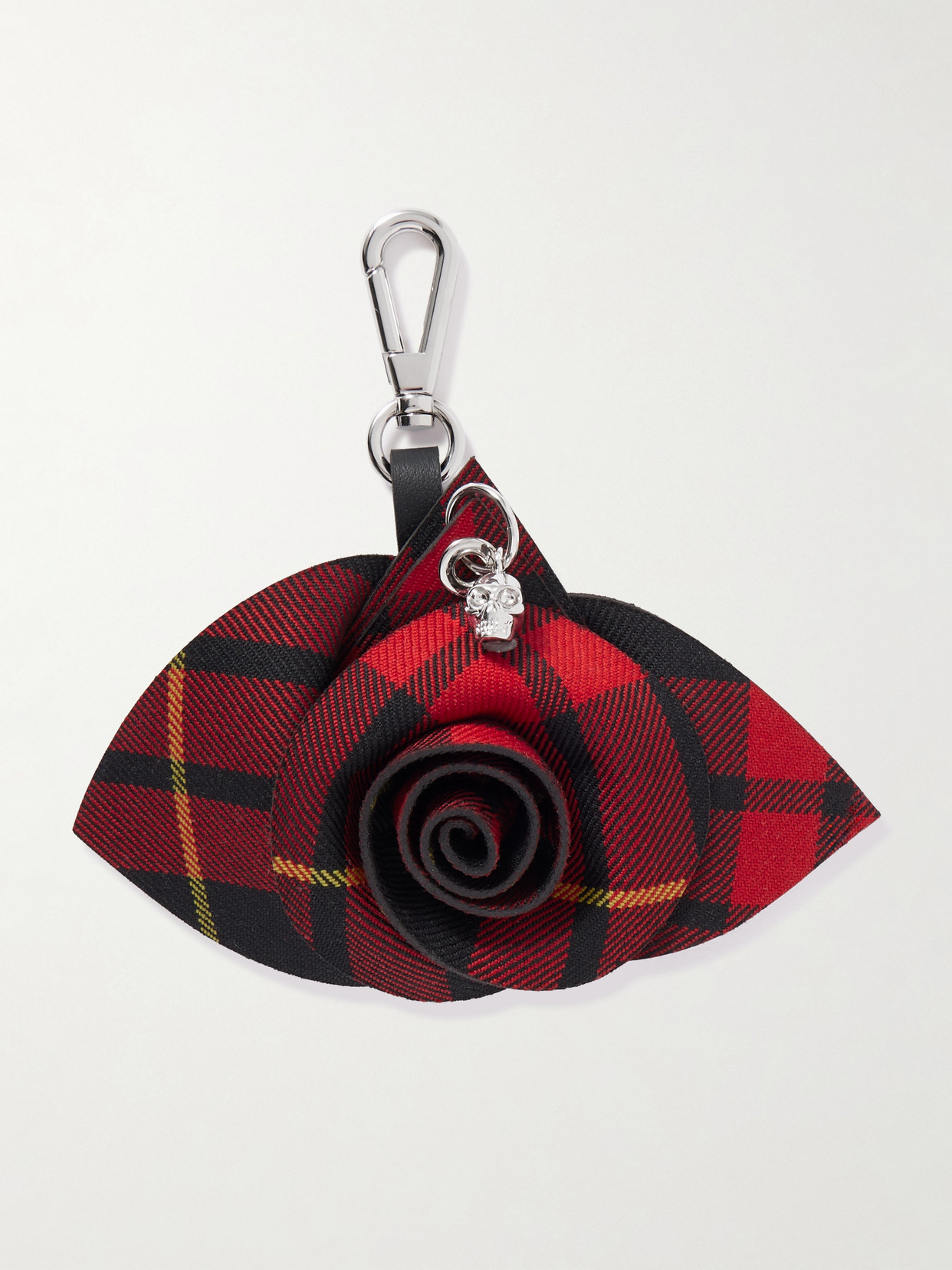 Alexander Mcqueen Silver-tone Checked Jacquard Bag Charm In Red