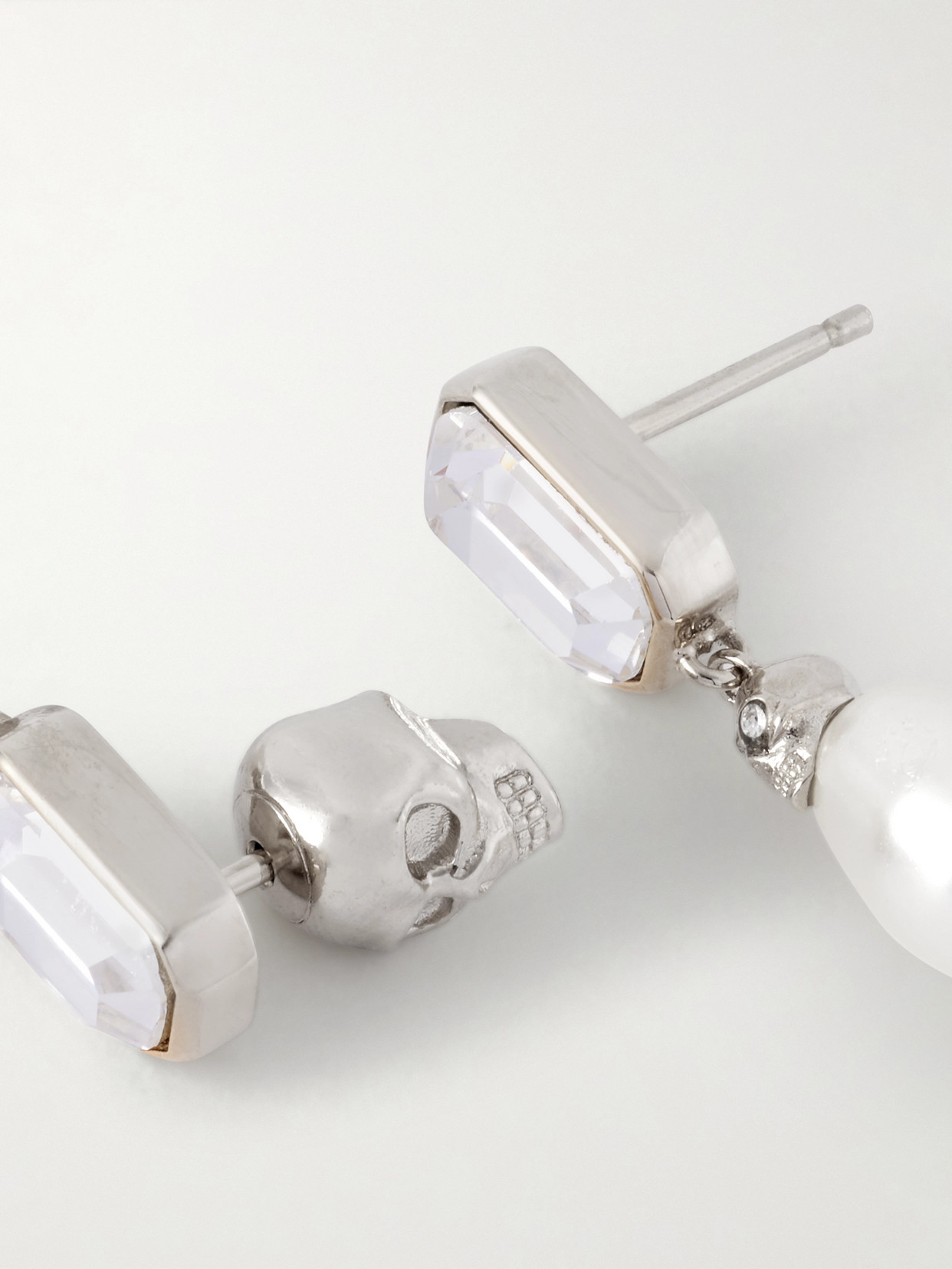 Alexander Mcqueen Skull Gold-tone, Crystal And Faux Pearl Earrings In Metallic