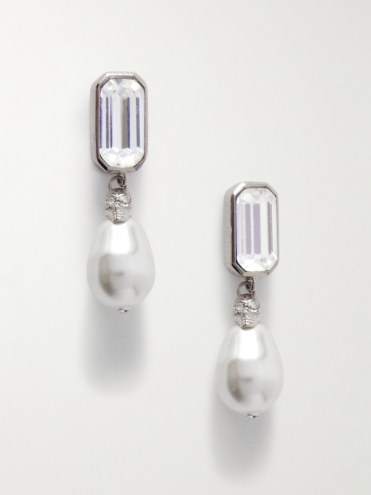 Alexander Mcqueen Skull Gold-tone, Crystal And Faux Pearl Earrings In Metallic