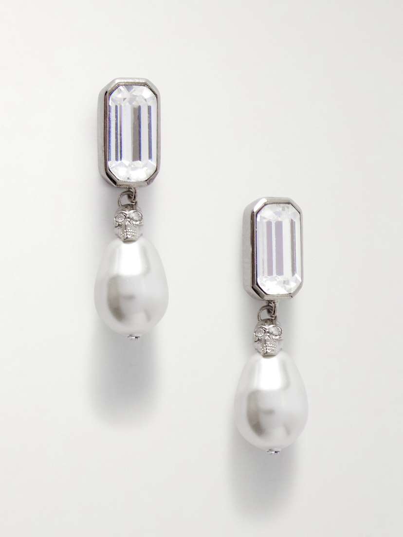 McQueen Skull Gold-tone, Crystal And Faux Pearl Earrings