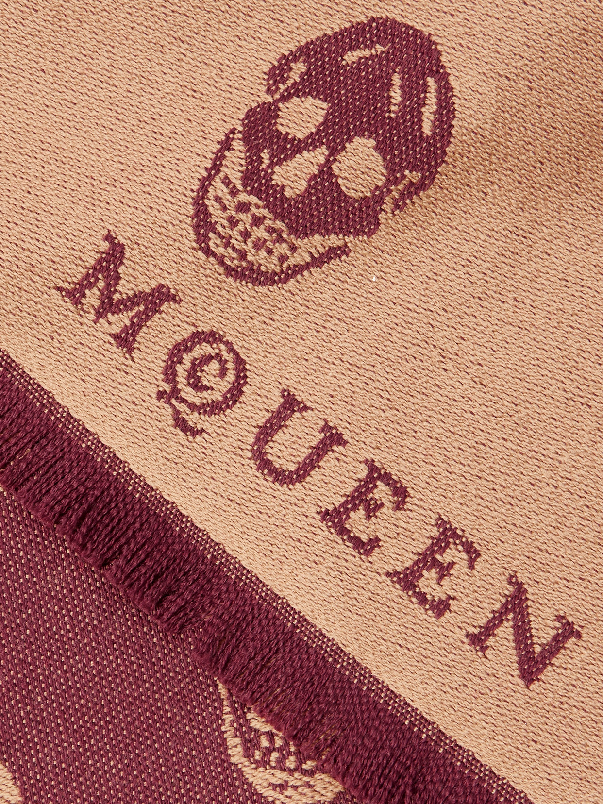 Alexander Mcqueen Frayed Wool-jacquard Scarf In Brown