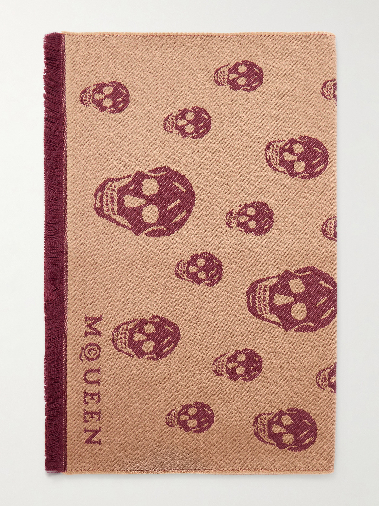 Alexander Mcqueen Frayed Wool-jacquard Scarf In Brown