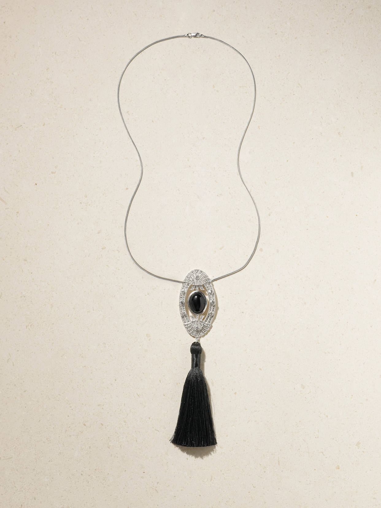 Juju Vera Vienna Silver, Onyx And Diamond Necklace In Black