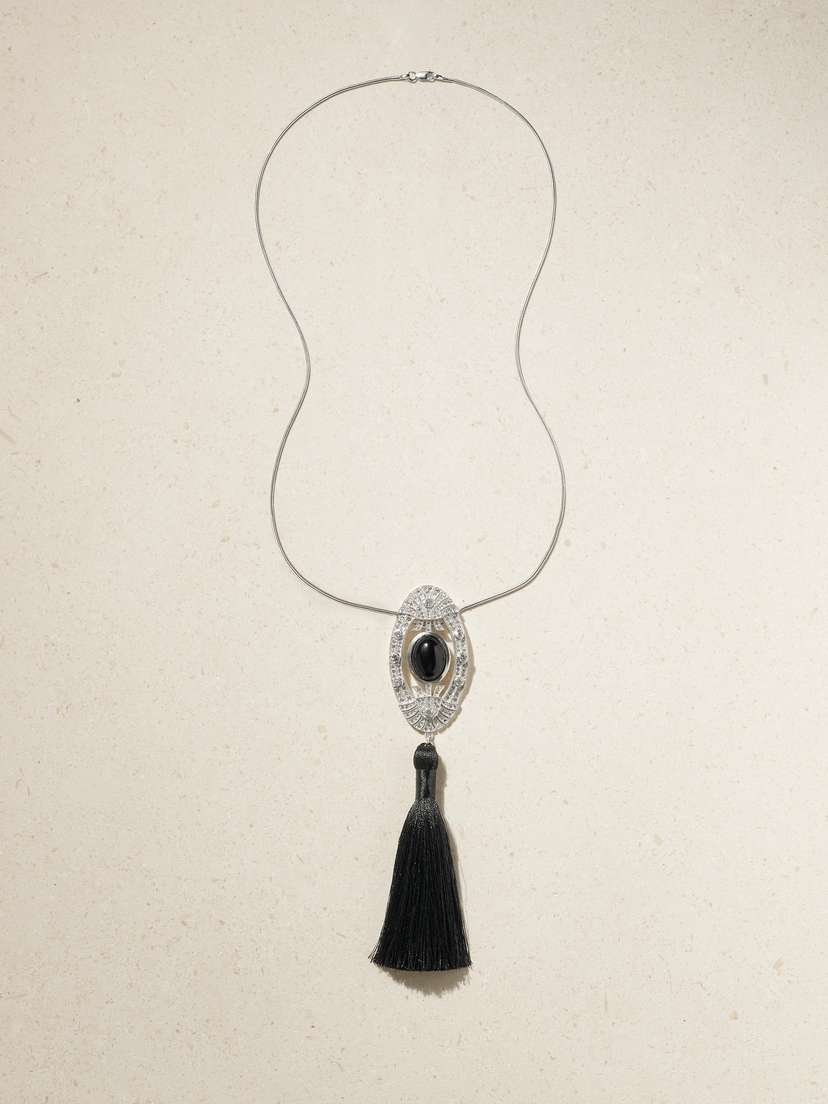 Juju Vera Vienna Sterling Silver, Onyx And Diamond Necklace