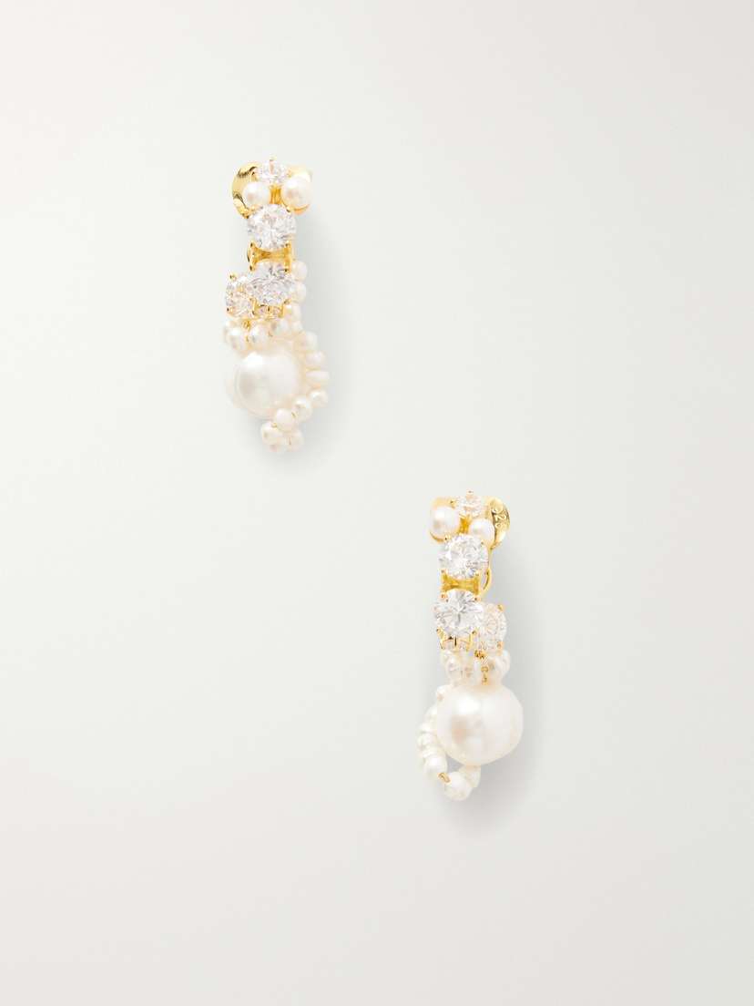 Completedworks Gold-plated Cubic Zirconia And Peal Hoop Earrings