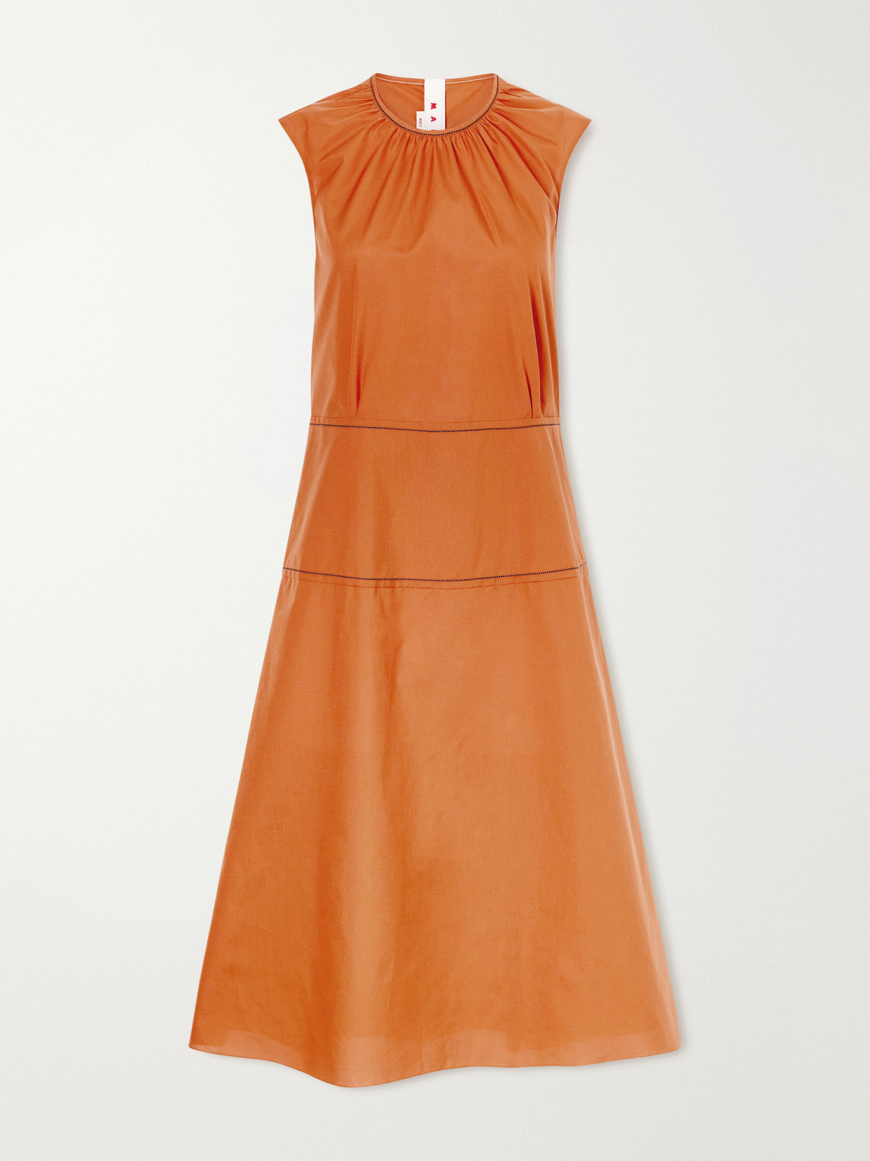 Marni Gathered Cotton-poplin Midi Dress In Orange