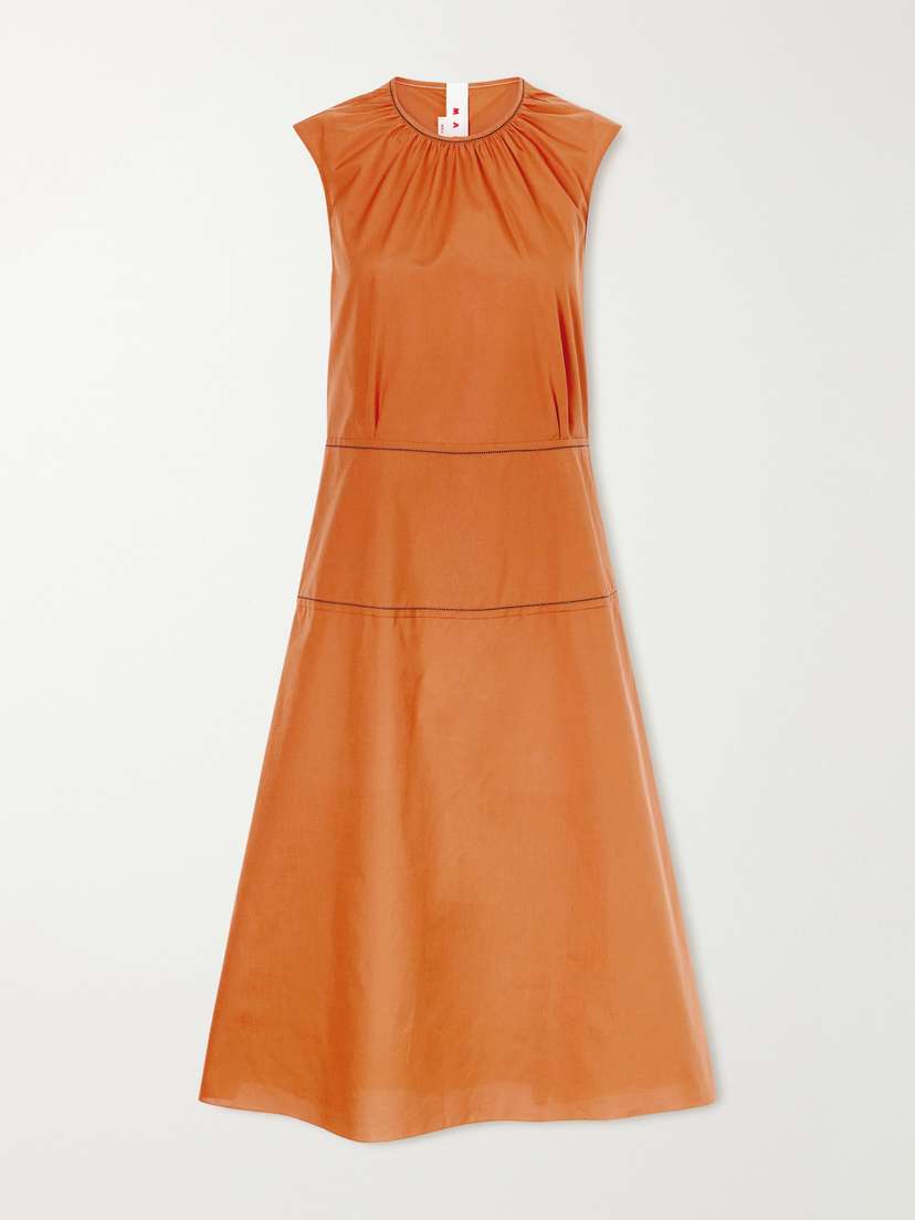 Marni Gathered Cotton-poplin Midi Dress
