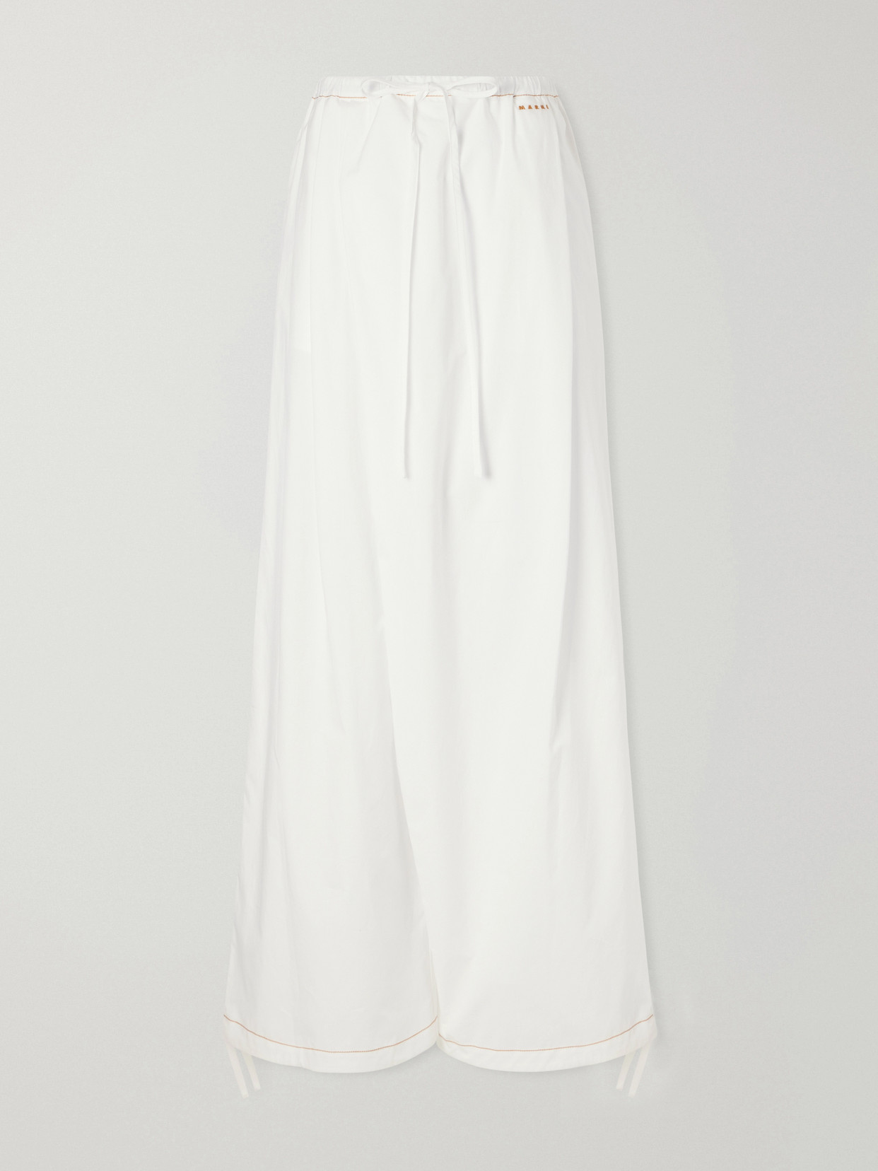 Marni Pleated Cotton-poplin Mid-rise Wide-leg Pants In White