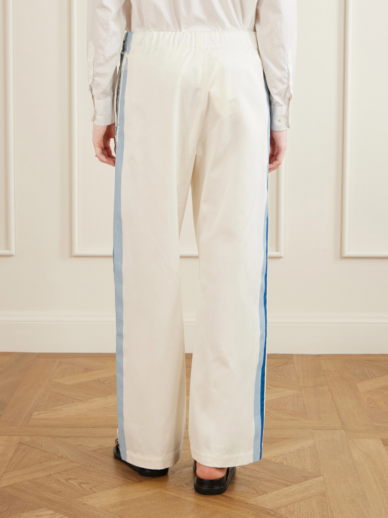 Marni Contrast Stripe Cotton Wide Leg Track Pants In White