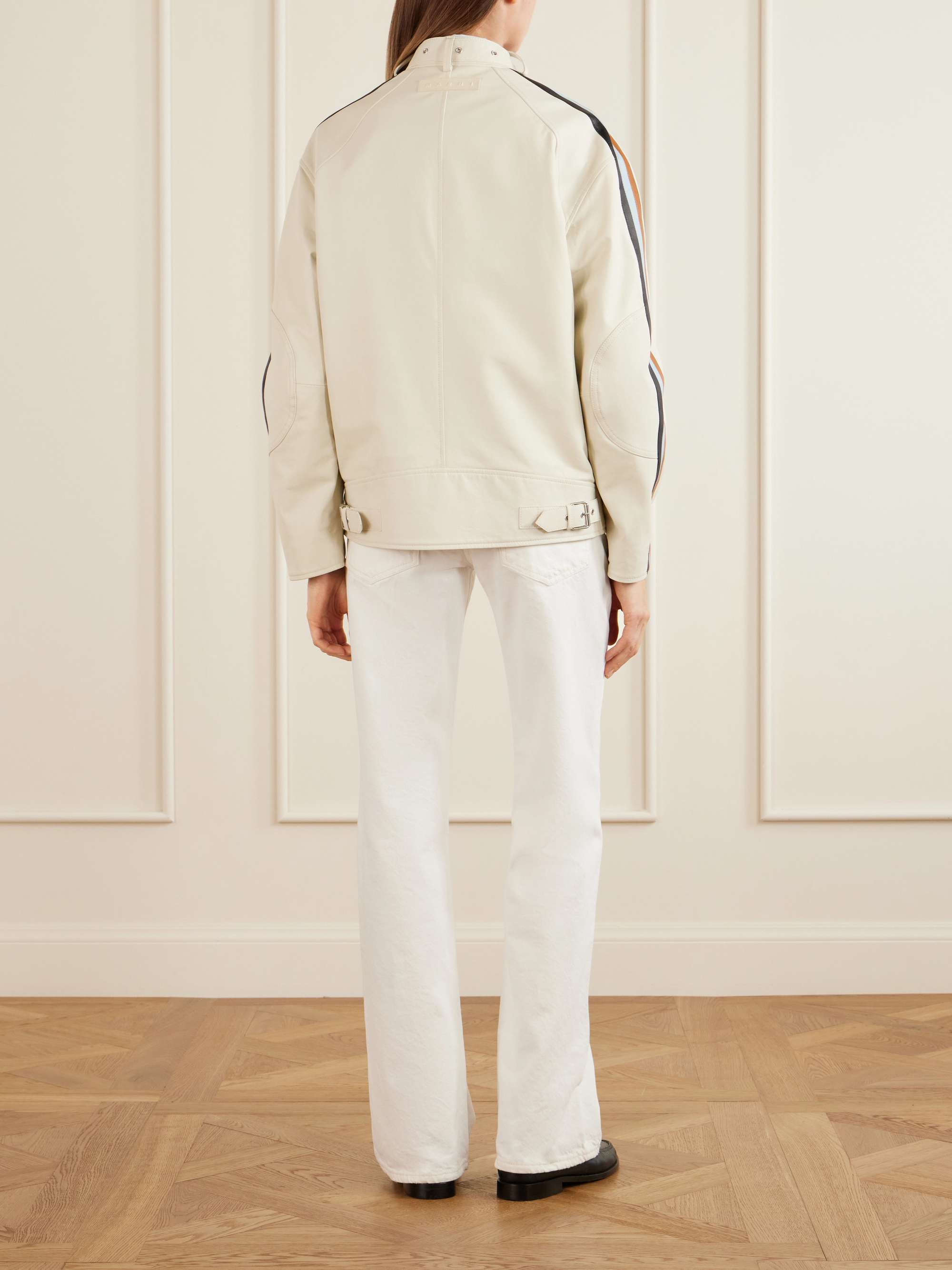 MARNI Belted striped leather jacket | NET-A-PORTER
