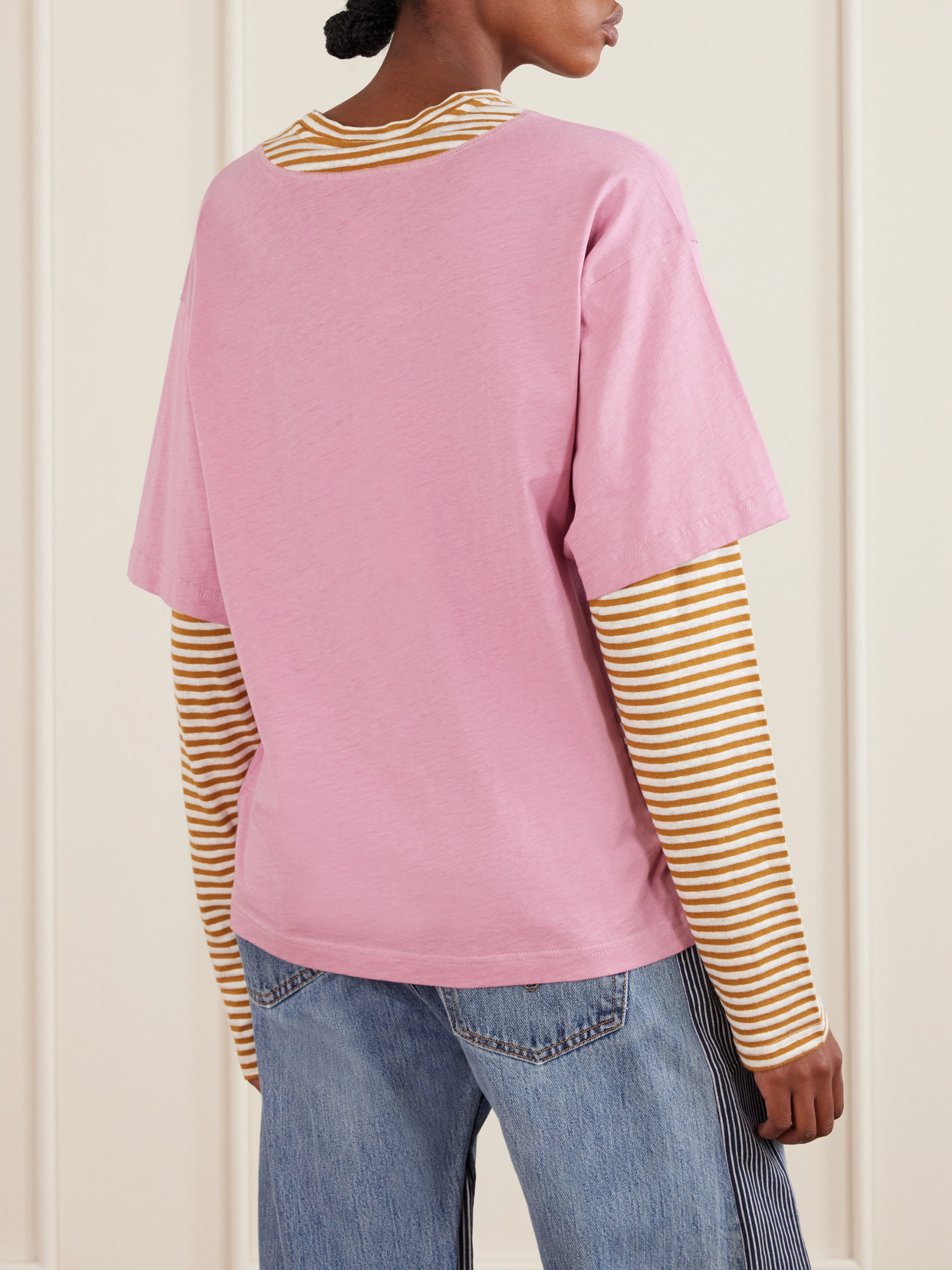 Appliquéd Striped Linen And Cotton-Blend T-Shirt