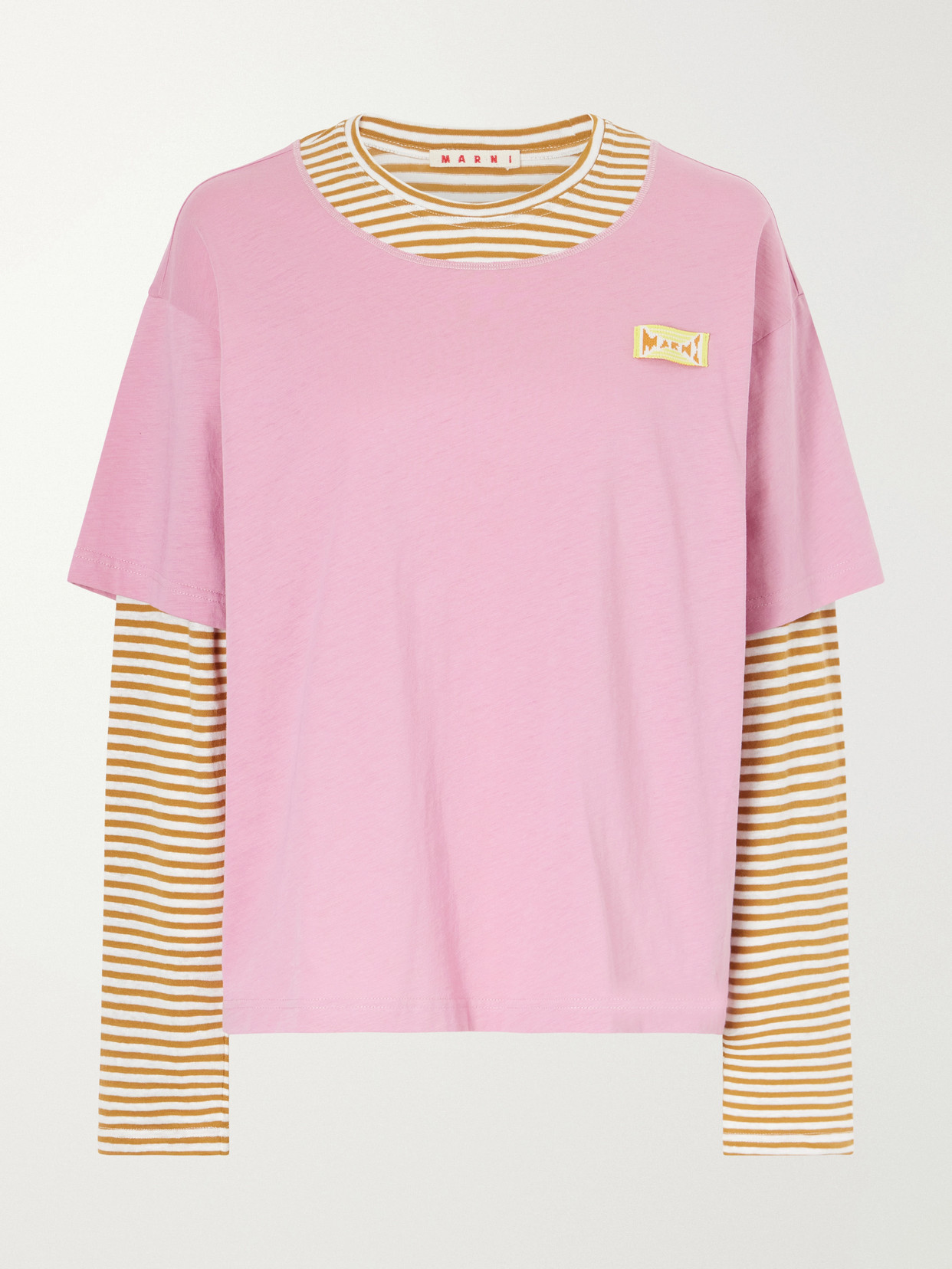Marni Appliquéd Striped Linen And Cotton-blend T-shirt In Pink