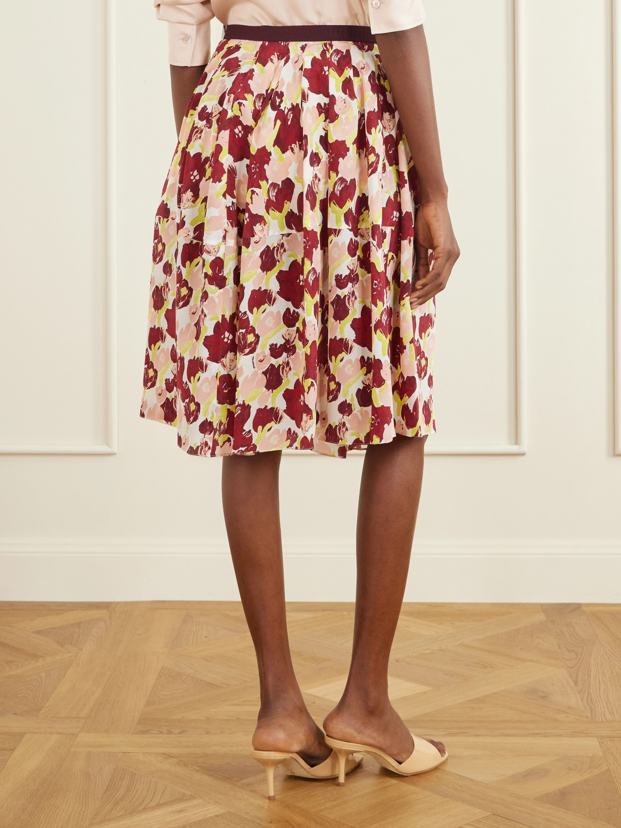Pleated Printed Silk Crepe De Chine Midi