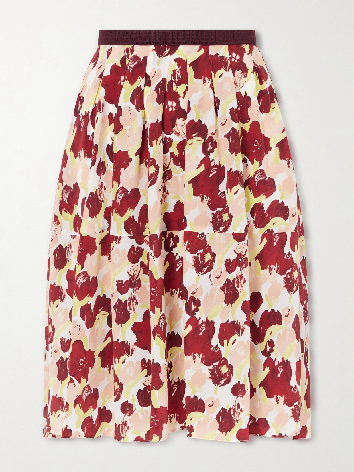Pleated Printed Silk Crepe De Chine Midi