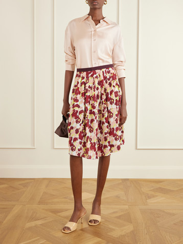 Marni Pleated printed silk crepe de chine midi skirt