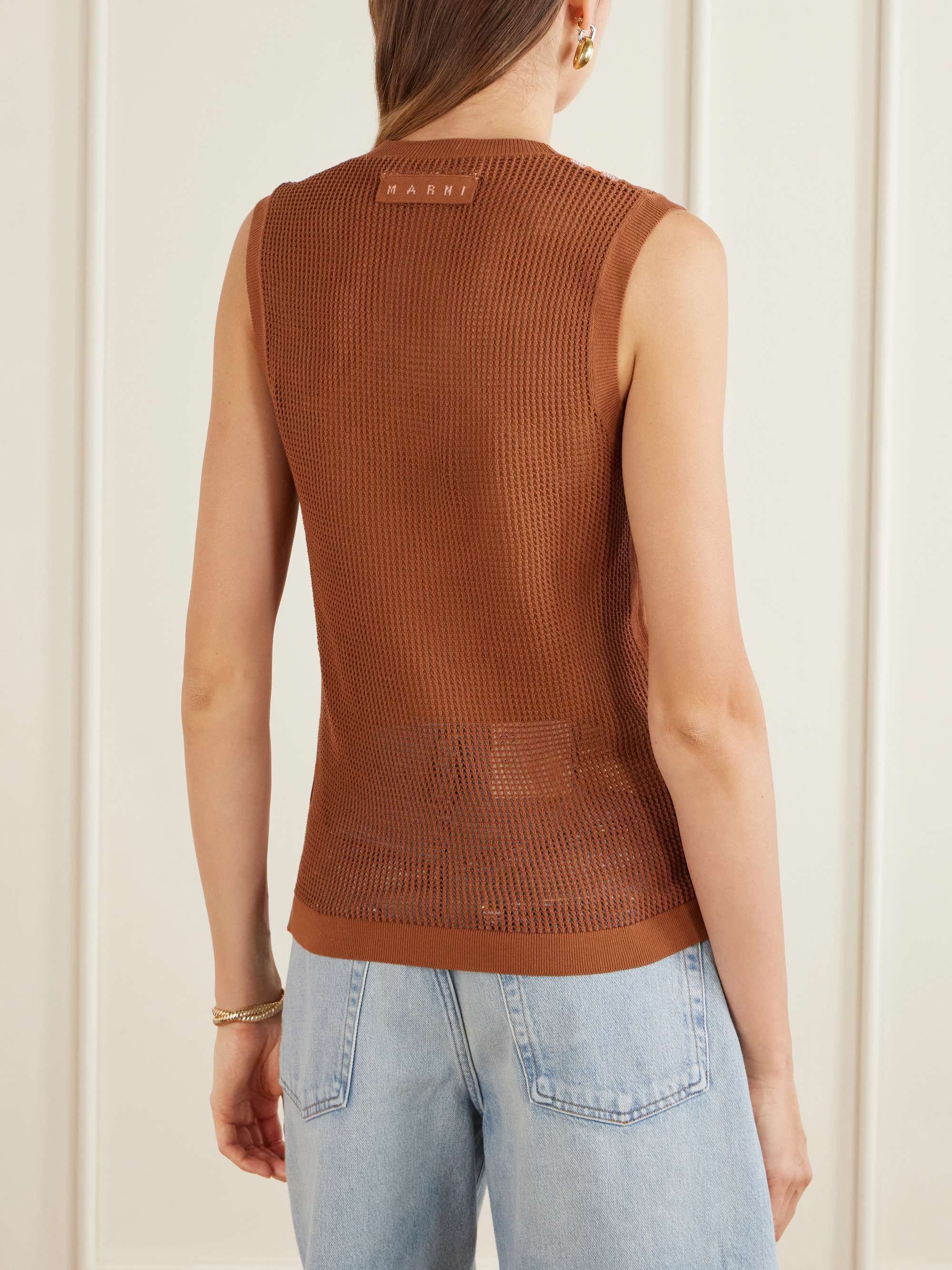 MARNI Striped open-knit crocheted cotton tank | NET-A-PORTER