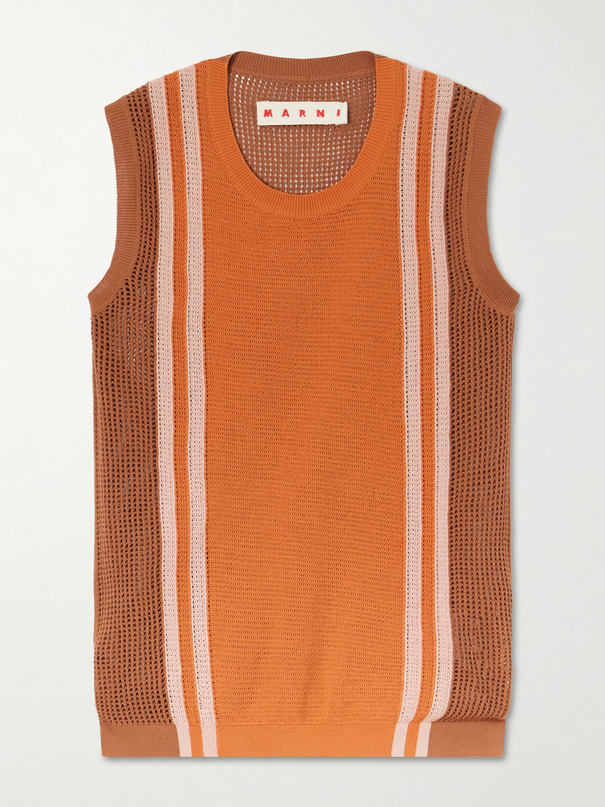Marni Striped Open-knit Crocheted Cotton Tank In Brown