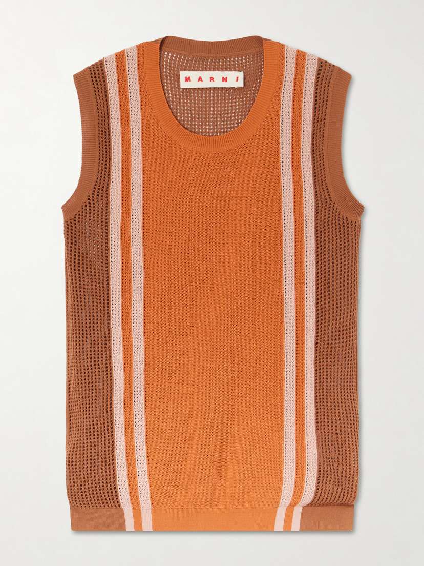 Marni Striped Open-knit Crocheted Cotton Tank